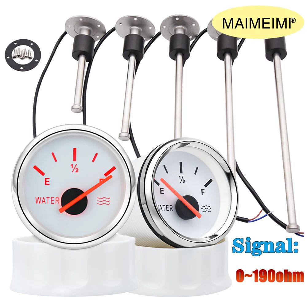 0-190 Ohm Water Level Gauge + Water Float Sensor 52mm Water Tank Meter Indicator Red Backlight 100-600mm Stainless Steel Sensor