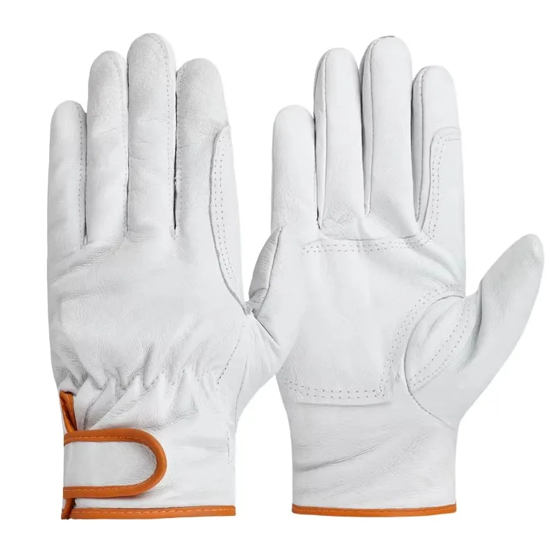 Women Men's Natural Pigskin Leather Non-slip Cotton Lining  Protection Gloves Male Genuine Leather White Tactical Gloves R864