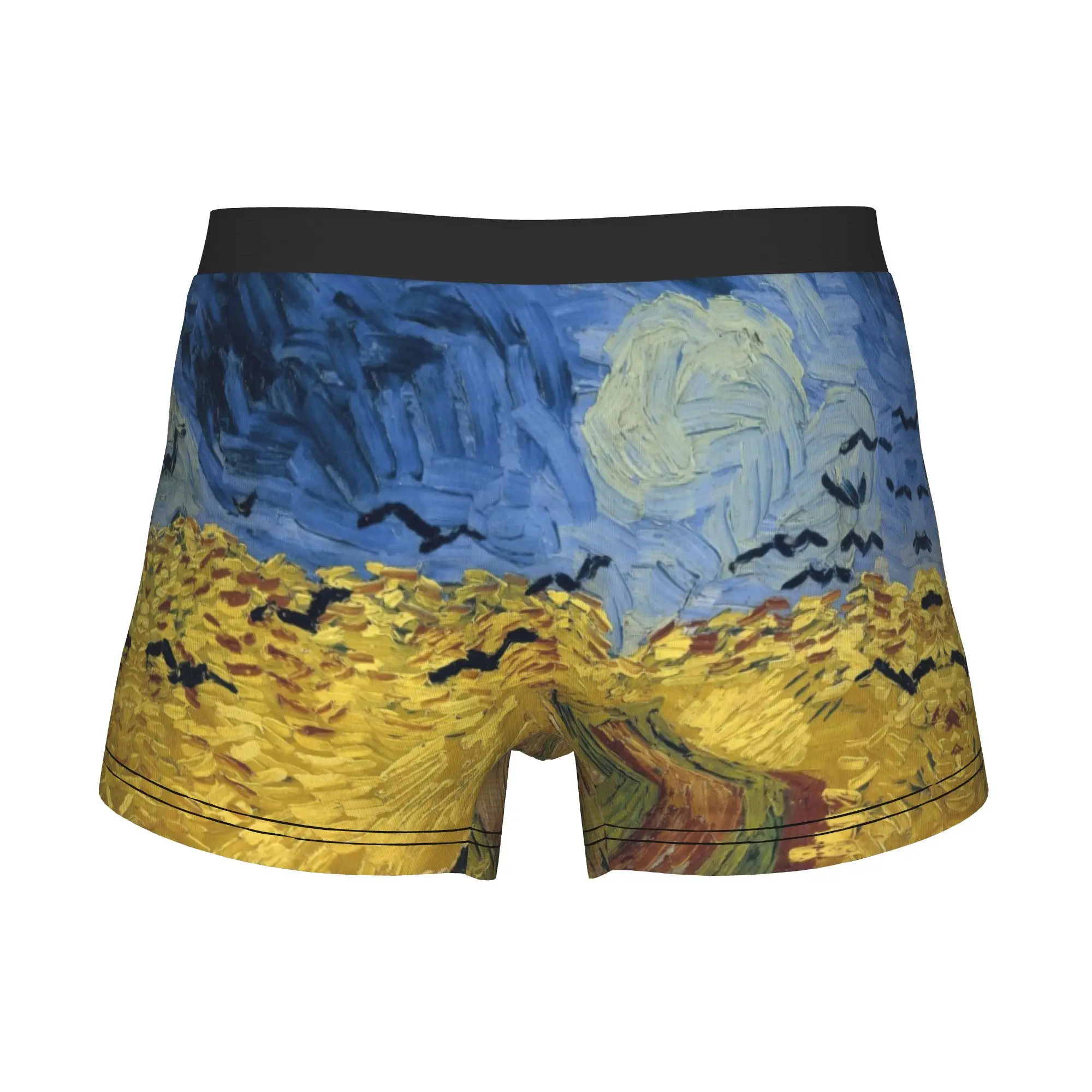 Wheatfield with Crows Boxers Shorts Men's Vincent Van Gogh Painting Briefs Underwear Novelty Underpants