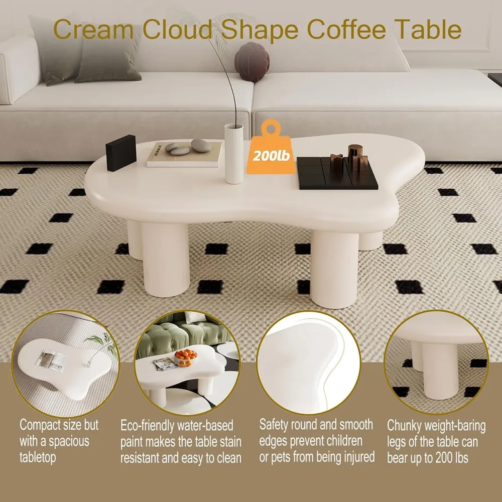 47" Cloud Shaped Coffee Table,Modern Funky Cute Coffee Table with 4 Legs,Unique Irregular End Tables