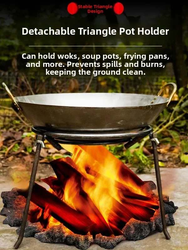 Outdoor Camping Triangular Pot Stand round Steel Ring Barbecue Oven Stand Fire Pit Three-legged Bracket Wok Stack