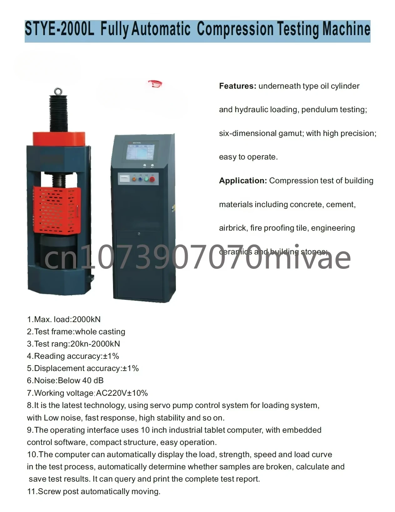 STYE-2000L Fully Automatic Compression Testing Machine Concrete Cement Airbrick Fire Proofing Tile Engineering Ceramics Stones