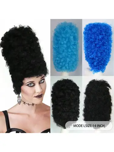 Imagen 2 del producto Peluca de cosplay estilo sombrero alto rizado sintético, peluca de colmena bouffant rizada de personaje unisex, peluca de reina de mujer del siglo XVIII