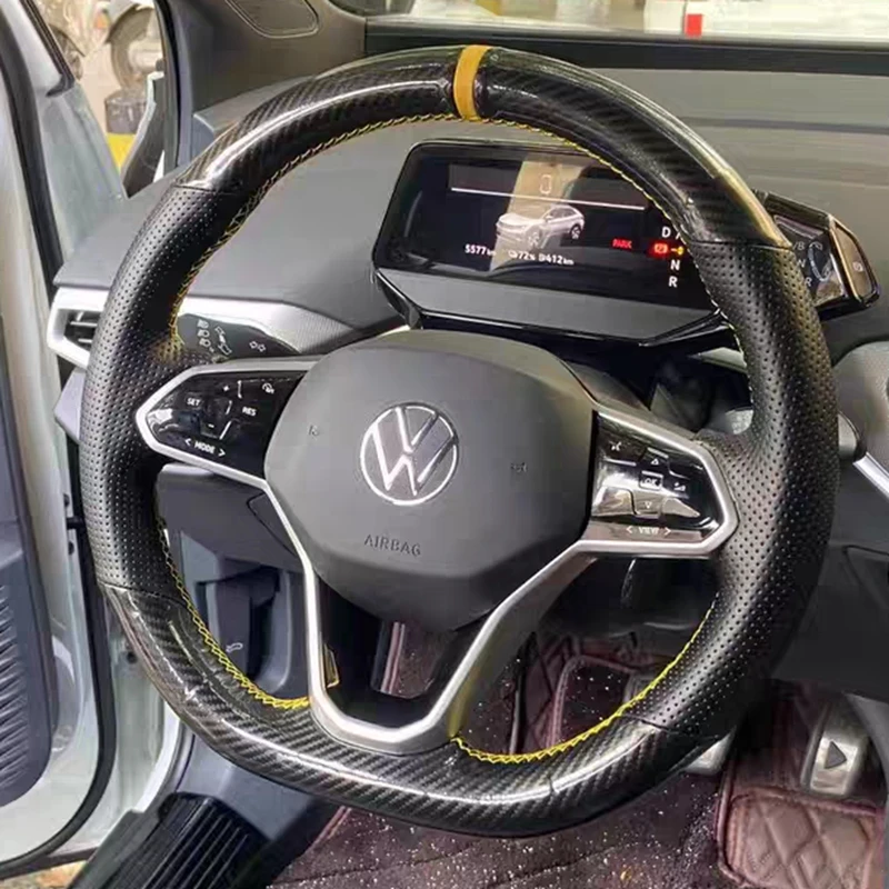 Custom Car Steering Wheel Cover Carbon Fiber Genuine Leather Fit For Volkswagen VW Golf 8 Passat ID.3 Arteon Caddy 2019-2022