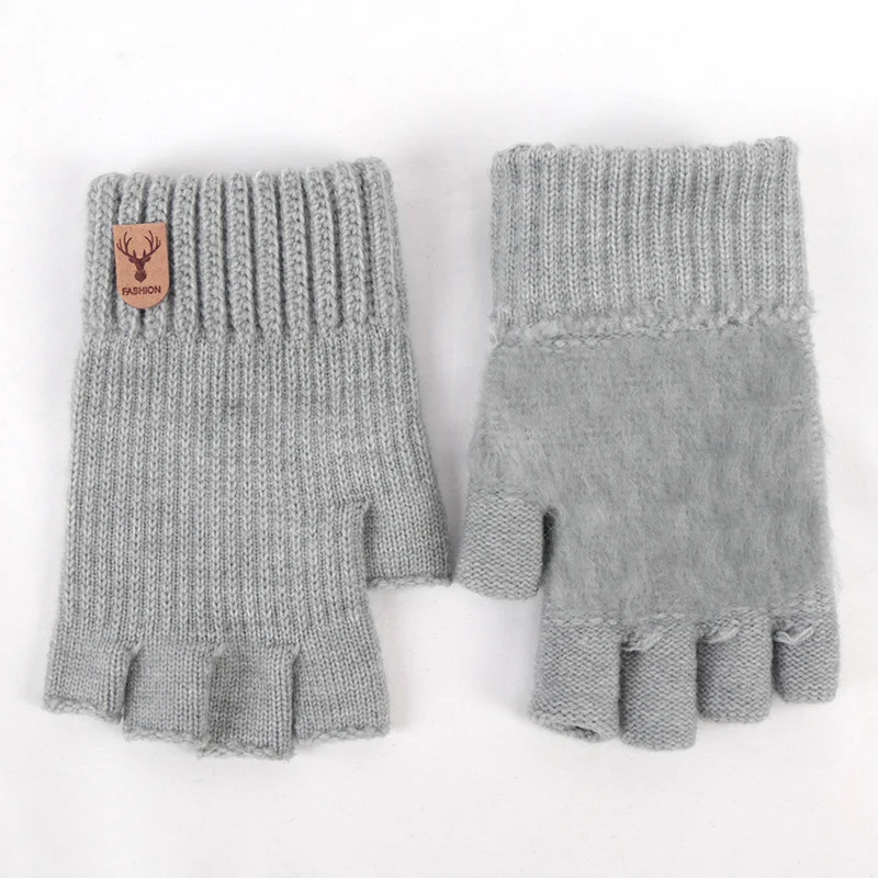 Unisex Elastic Knitted Fingerless Gloves Winter Thicken Warm Touch Screen Mittens for Men Women Warm Half Finger Work Gloves