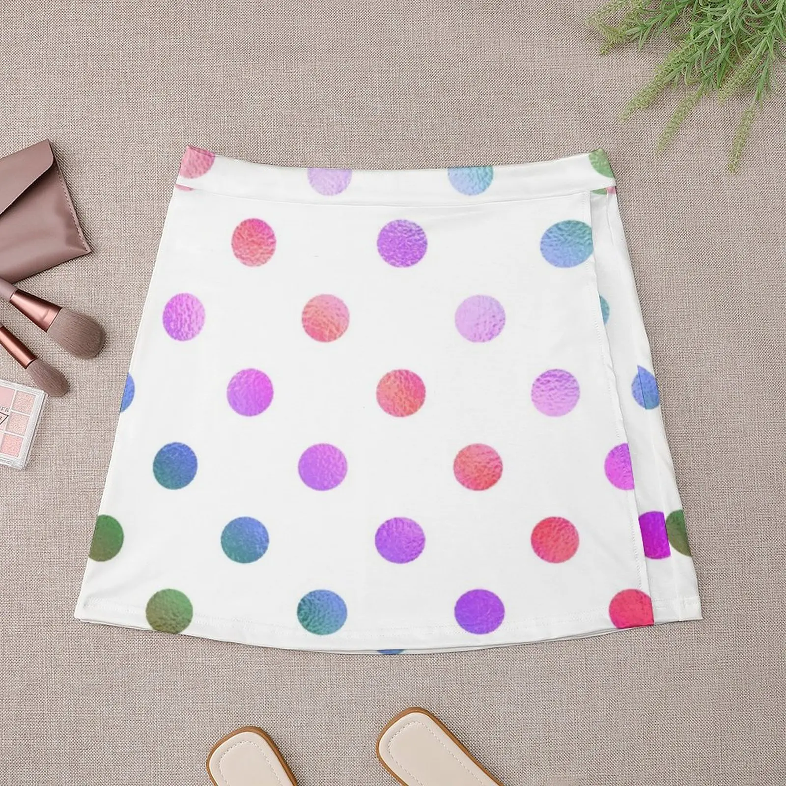 Rainbow Red Green Teal Blue Purple White Polka Dot Digital Paper Mini Skirt mini denim micro extreme