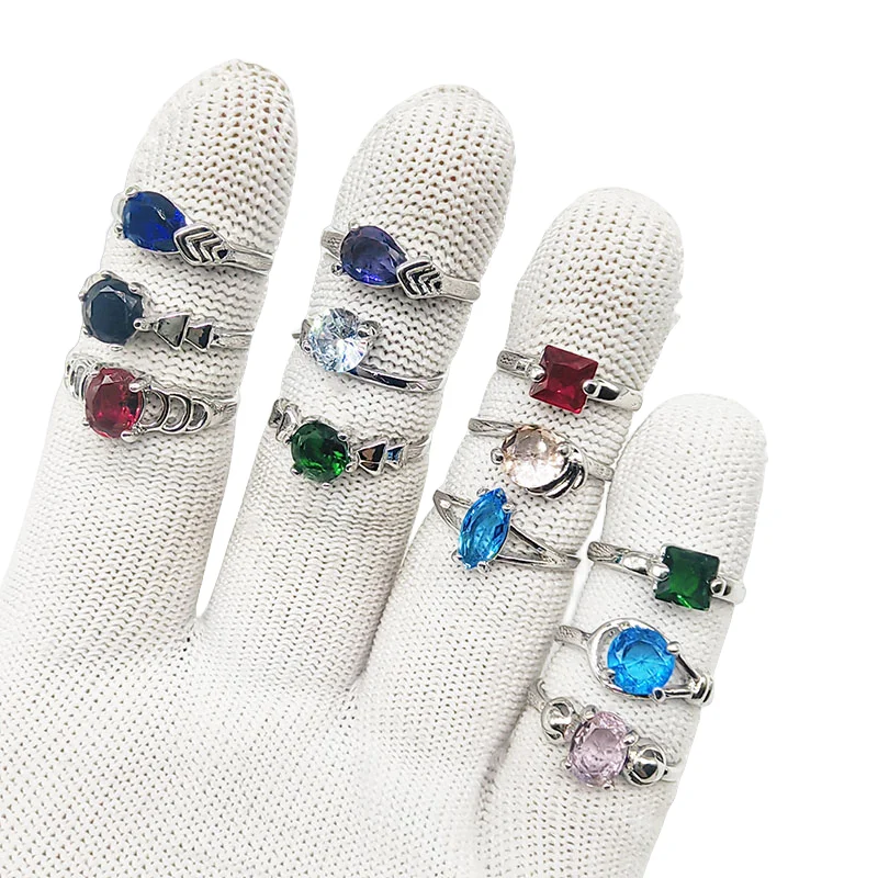 20pcs/Lot Wholesale Mix Colors Crystal Finger Rings for Wedding Party Thin Silver Color Geometric Blue Joint Ring Gifts Girls