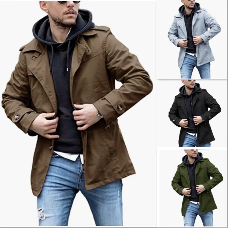 Primavera e outono casaco masculino de comprimento médio trench coat independente explosão único quatro cores tamanho 8 geração cabelo