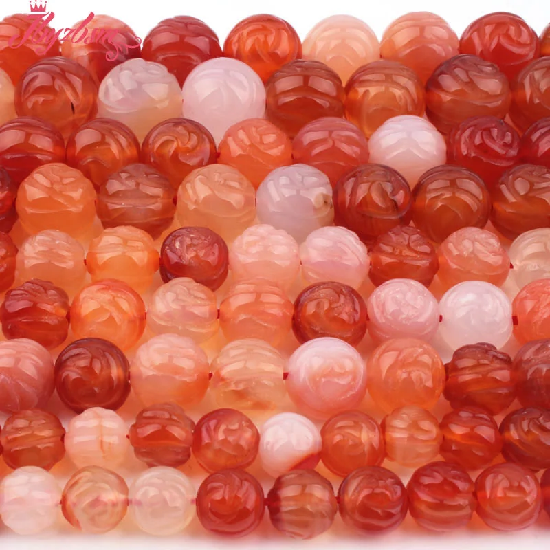 Natural Carnelian Agates Carved Round Stone Beads For DIY Necklace Jewelry Making Spacer Strand 15Inch Free Shipping