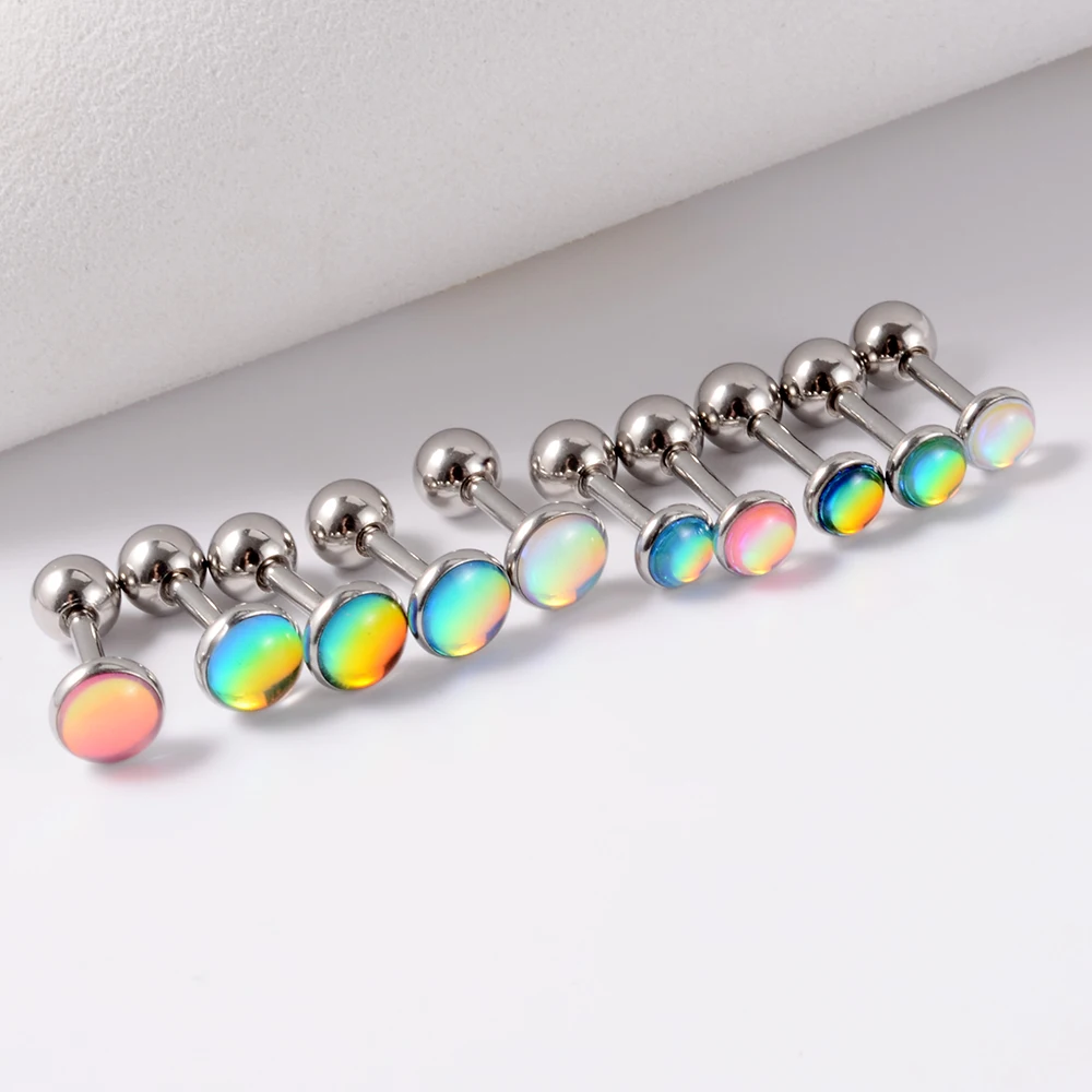 1PC Surgical Steel Flash Film Epoxy Ear Studs Labret Earring Glitter Beautiful Ear Lobe Helix Tragus Lip Piercing Jewelry