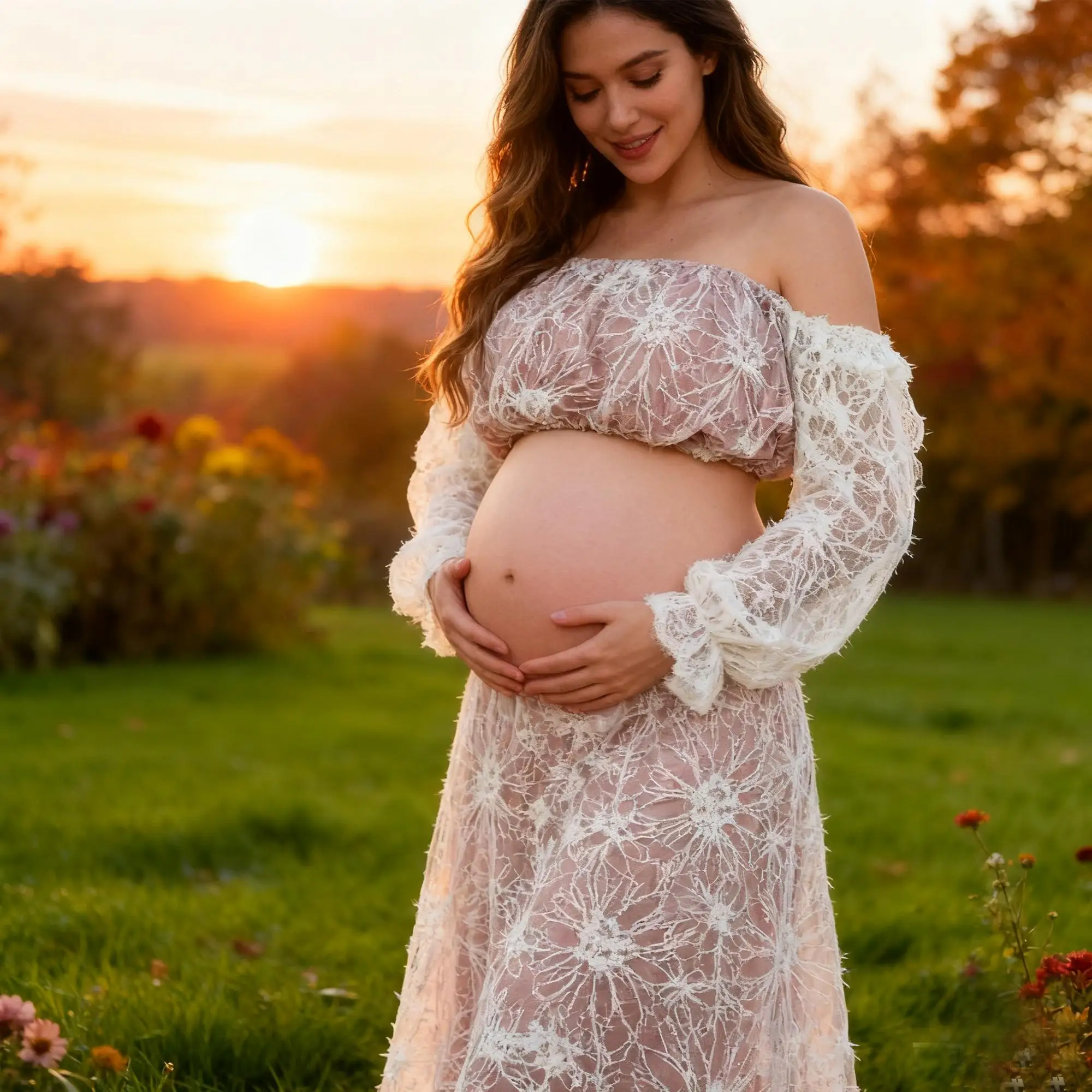 فستان الأمومة من Don&Judy مكون من قطعتين، فستان ملابس بدون أكتاف للنساء الحوامل، فساتين استحمام الطفل #3