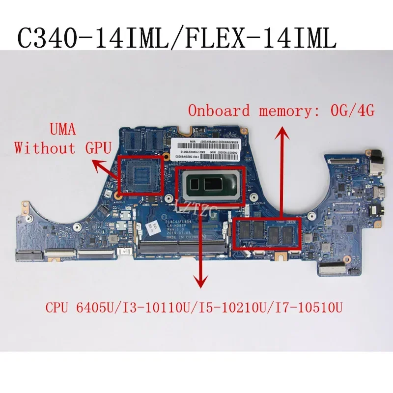 

LA-H082P для Lenovo C340-14IML/FLEX-14IML материнская плата для ноутбука с процессором 6405U i3-10110U i5-10210U i7-10510U 0G/4 ГБ 100% протестировано, ОК
