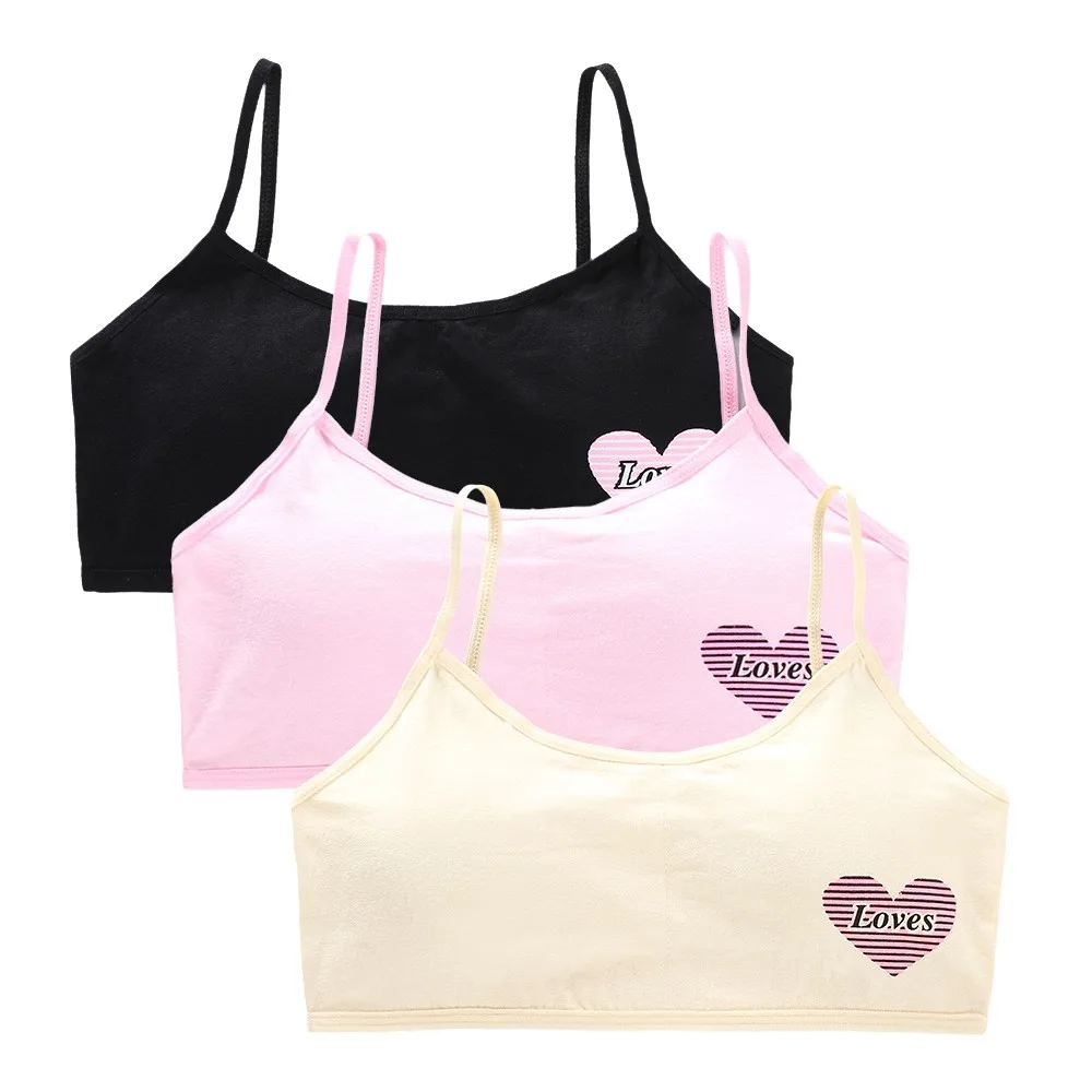 8-16 Years Kids Bras Girls Brassiere Children Underwear Heart Print Adolescent Girls Training Bras Breathable Teenage Girl Tops