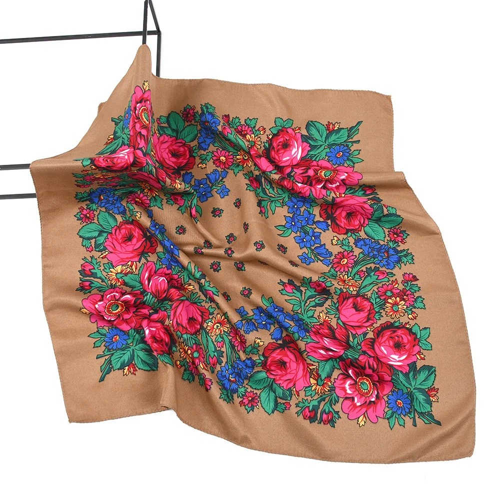 Pareo ukrayna slav rus eşarp başörtüsü etnik çiçek kadınlar saç Wrap başörtüsü 70cm kaju Retro müslüman Bandana fular