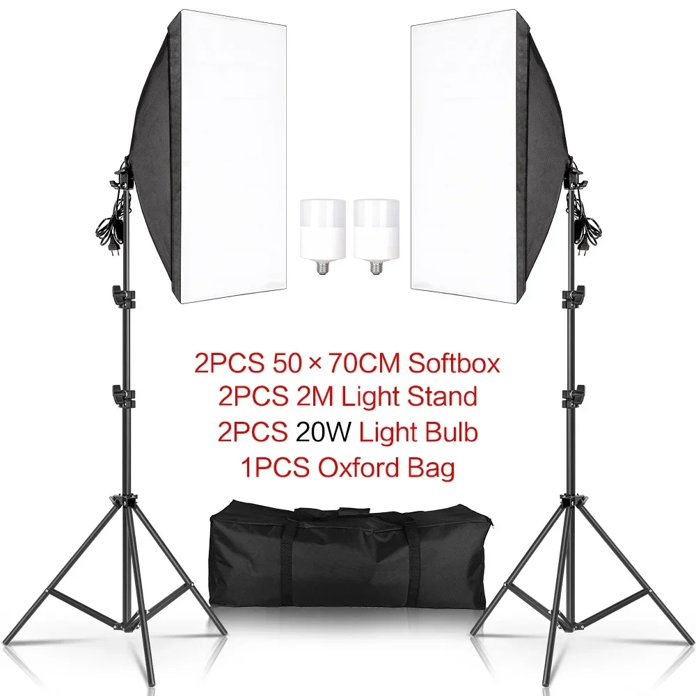 1-3 stuks professionele 50x70cm softbox verlichtingsset – enkele kop met LED-lamp voor portret-, mode- en productfotografie