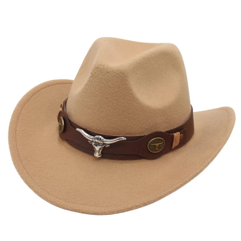 Western Cowboy Hat Tibetan Style Top Ladies Hat Roll Brim Cowgirl Cap Jazz Fedora Hats Felt Cap Ethnic For Women Men Children