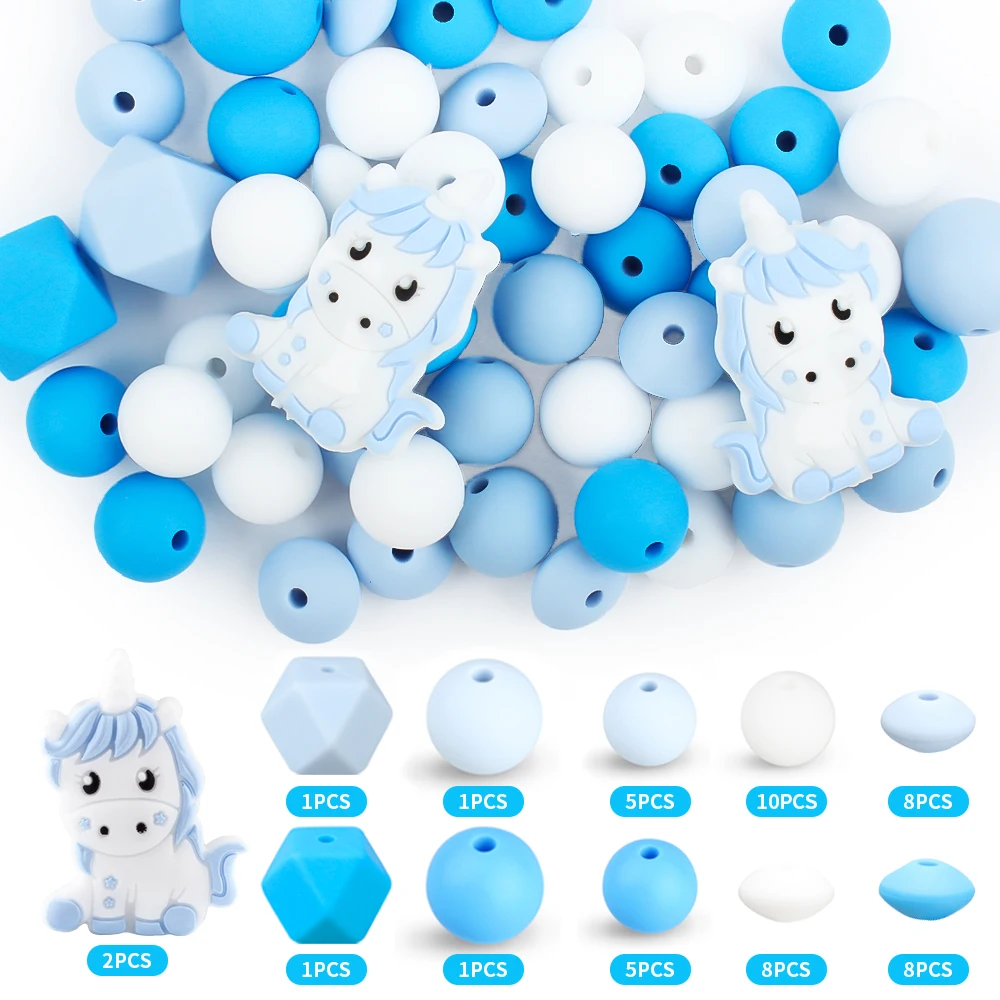 Silicone Unicórnio Beads para DIY Jóias, Nostril Beads, Pérola Cadeia, Colar, Brinquedos, Acessórios, Pen Decor, Série, 50Pcs por Pacote