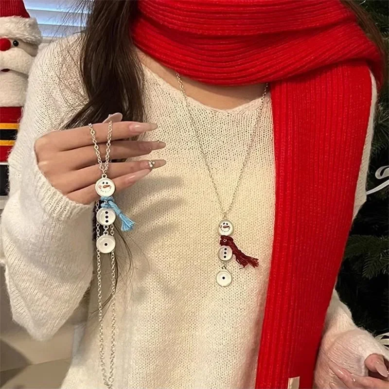 Christmas Snowman Ornament, Cute Button Shape Tree Decoration, for Autumn Winter Daily Commute Date Party Wear