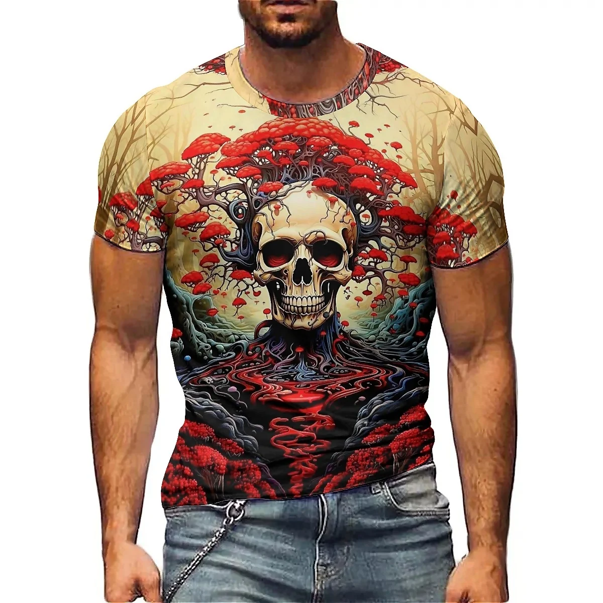 

Men's Minimalist High-quality 3D Printed Short Sleeved T-shirt for Outdoor Sports, Fitness, Running, Retro Y2k Style Round Neck