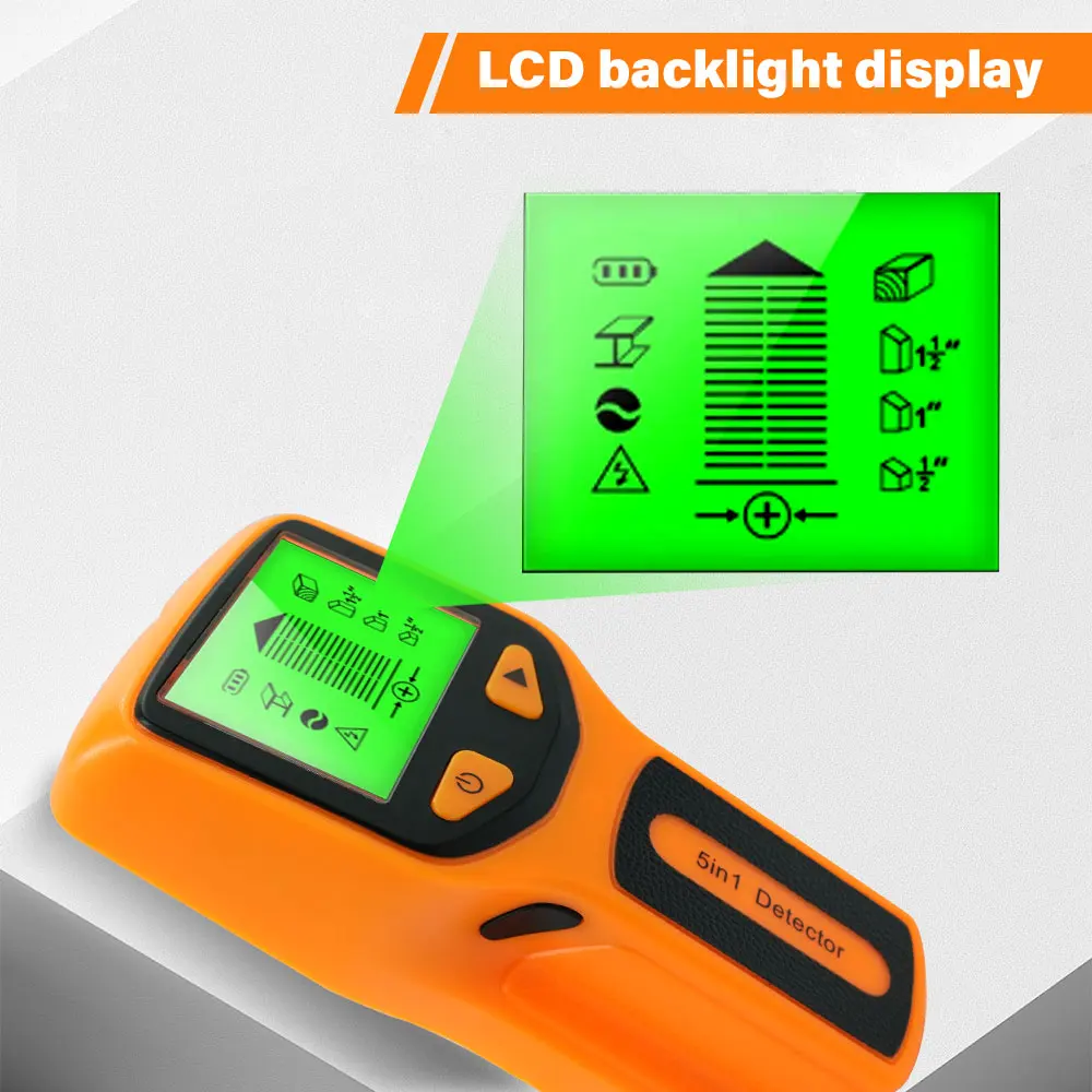 Rilevatore di perni da parete 5 in1 Display LCD palmare multifunzionale per cavo AC in legno Rilevatore di metalli Scanner per ricerca di perni da parete