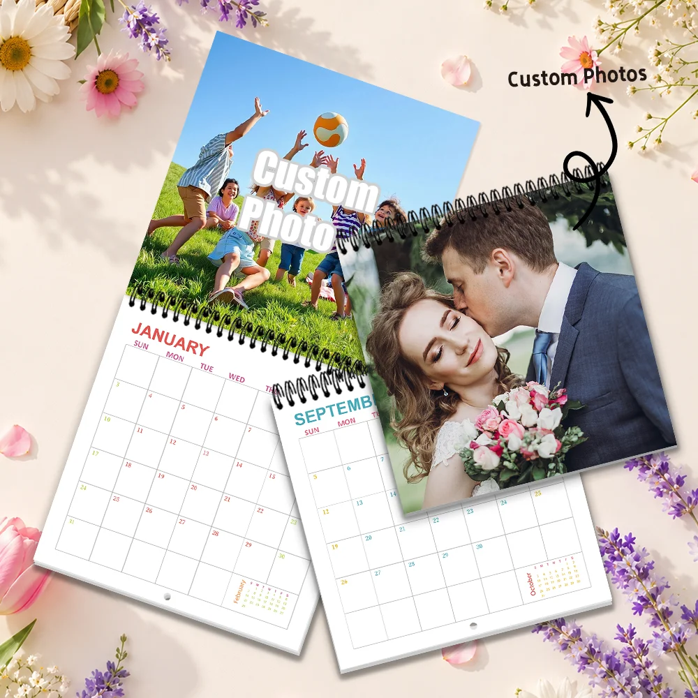 1pc 2027 Custom Calendar - Personalized Wall Calendar. Upload 6 Photos, Birthday, Christmas, New Year Gift