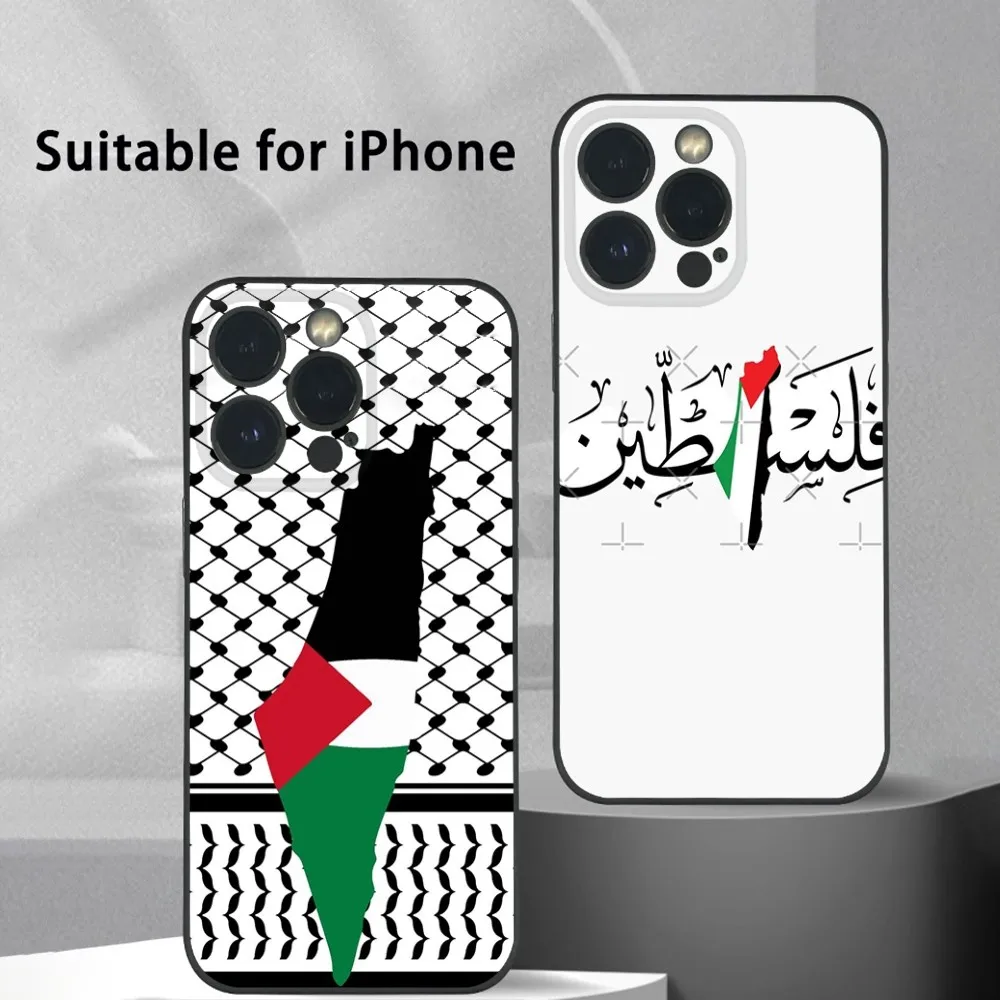 Palestine Flag Map Passport Phone Case For iPhone 15 14 13 12 11 Pro Xs Max Mini XR X 78 Plus Black Frosted Soft Shell Funda