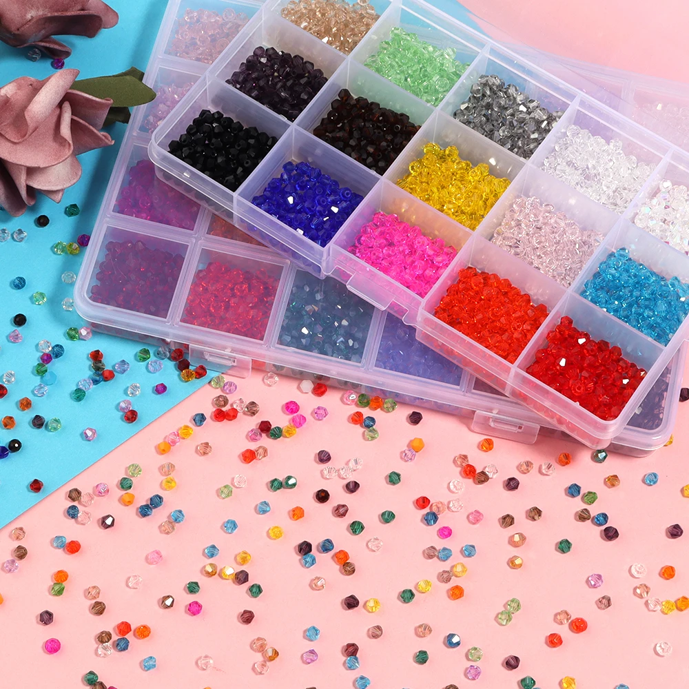 1 Box 4 mm tschechische Kristall-Doppelkegel-Perlen-Set, bunte facettierte lose Glasperlen für Schmuckherstellung, DIY-Armband, Ohrringe, Zubehör