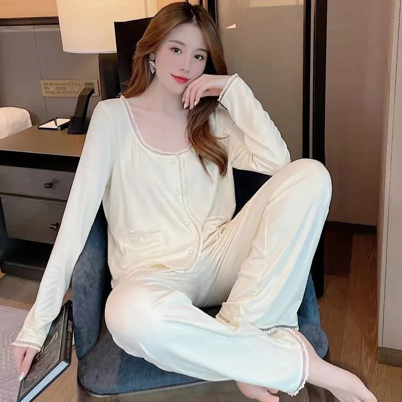 New Style Extra Large 300 Kg Princess Sweet Can Be Worn Outside A Loungewear Set Court Style Pajamas Female Spring and Autumn