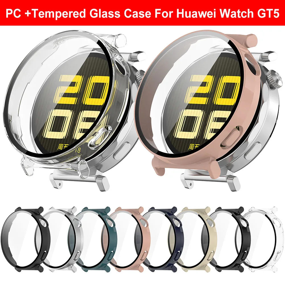 Watch Case PC Case+Tempered Glass Screen Protective Case Full Coverage Case Protective Hard PC Case for Huawei Watch GT5 41/46MM