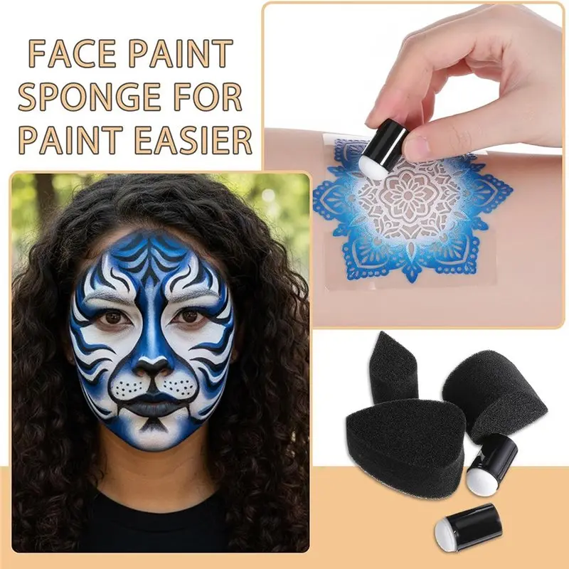 ABGH-12Pcs Face Painting Brush & Sponge Set, Professional Body Paint Kit For Halloween Cosplay Party Makeup And Painting