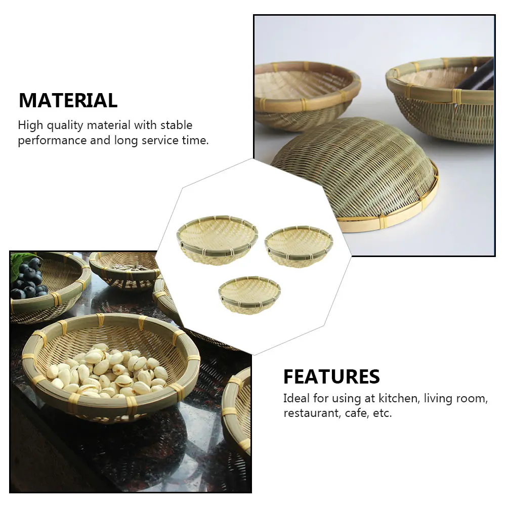 

3Pcs Handmade Bamboo Refreshment Baskets Small Woven Snack Storage Basket for Fruit Pastries Restaurant Cafe Small Bamboo Basket