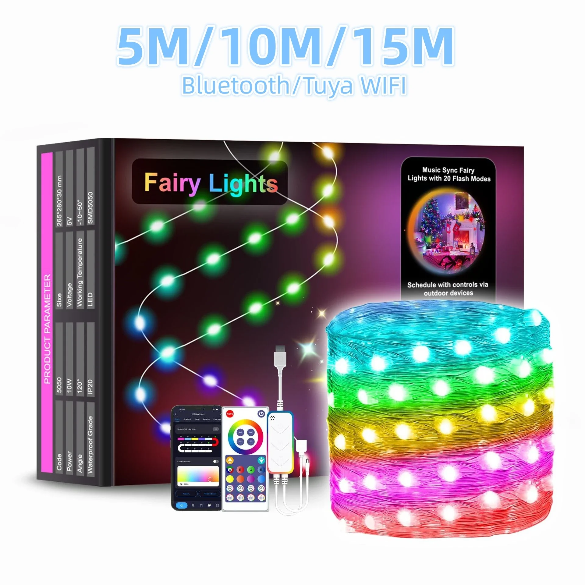 5/10/15m 5v 2812b LED-Lichterkette 2811 Smart Wifi Tuya App Steuerung Lichterketten im Freien für Navidad Garland Holiday Party Dekor