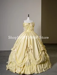 Fluffy Victorian Prom Gowns Elegant Yellow One Shoulder Lace Applique Pleated Princess Dresses Medieval Masquerade فساتين سهرة