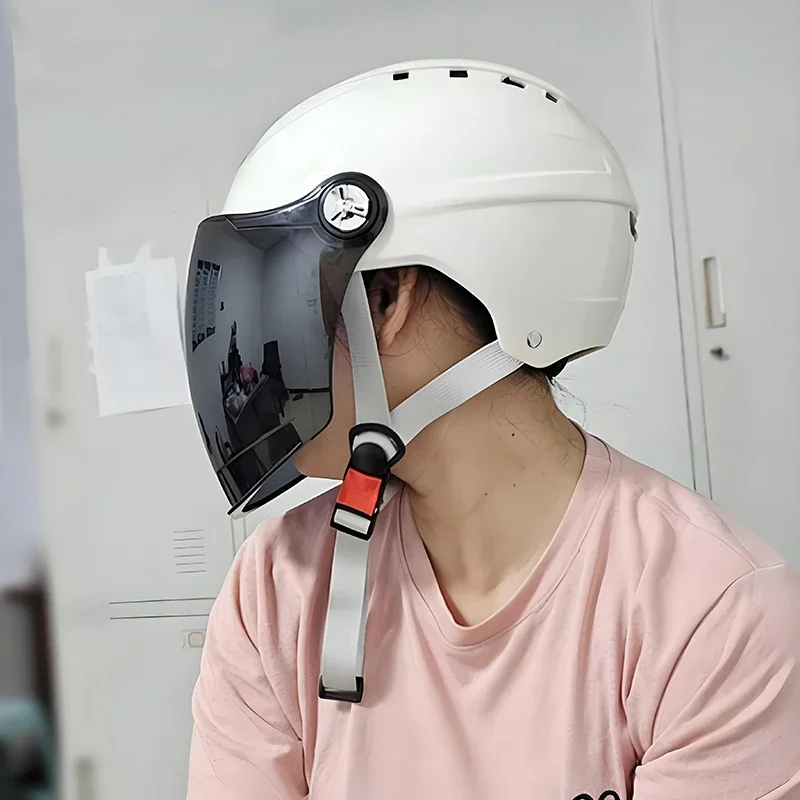 

new Men Motorcycle Helmet Woman Electric Motor Car Scooter Bike Open Face Half Helmet Anti Safety Hat Bicycle Cap With Goggles