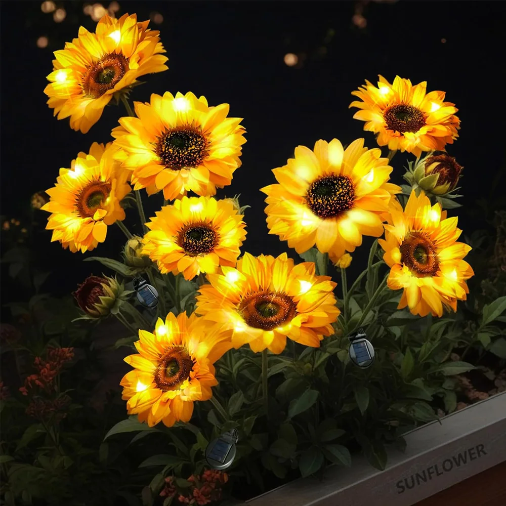 Lumières solaires de tournesol de simulation de LED, jardin, cour, pelouse, veilleuses, lampe de paysage, lumières de fleurs décoratives pour la maison