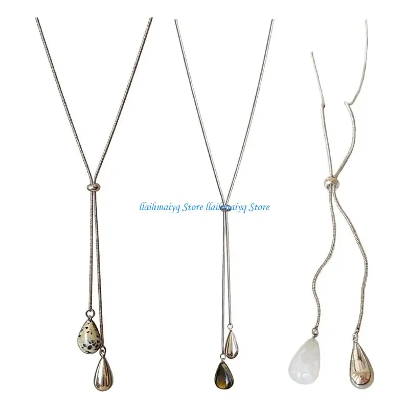 573B Modern Alloy Drop Pendant Necklace Adjustable Long Pull Neckchain Trendy Accessory For Casual Outfits And Formal Event