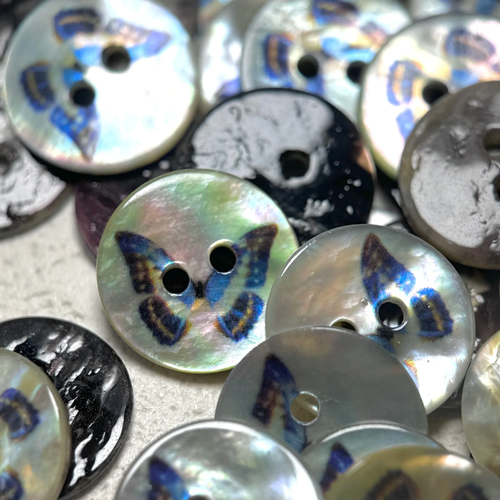 20Pcs 14mm Two eyed blue butterfly natural shell button retro shirt jacket decorative accessory button