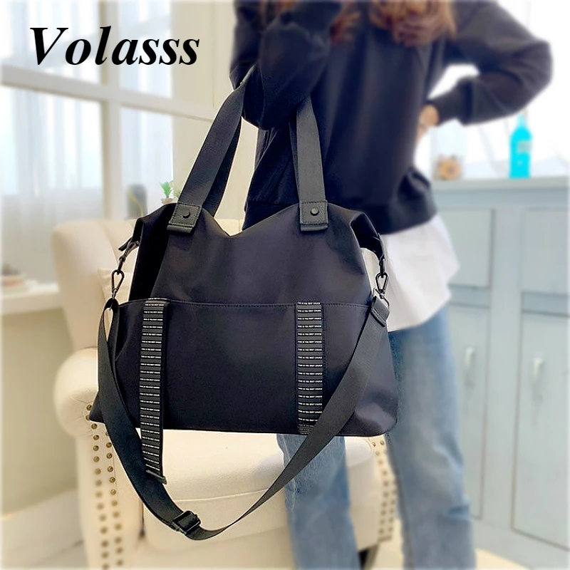 Volasss Fashion Women Big Traveling Bags Black Large Capacity Handbag For Female Travel Totes One-shoulder Handbag Oxford Girls