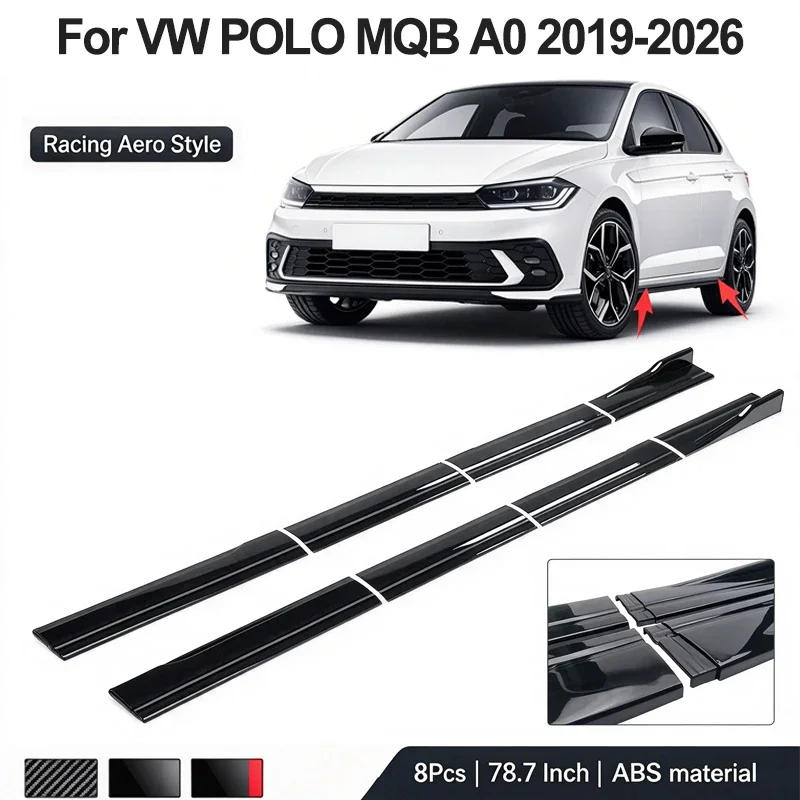 78.7inch/2m Sectional Side Skirt Extension Lips For Volkswagen VW POLO MQB A0 2019-2026 Racing Side Spoiler Car Mod Body Kit