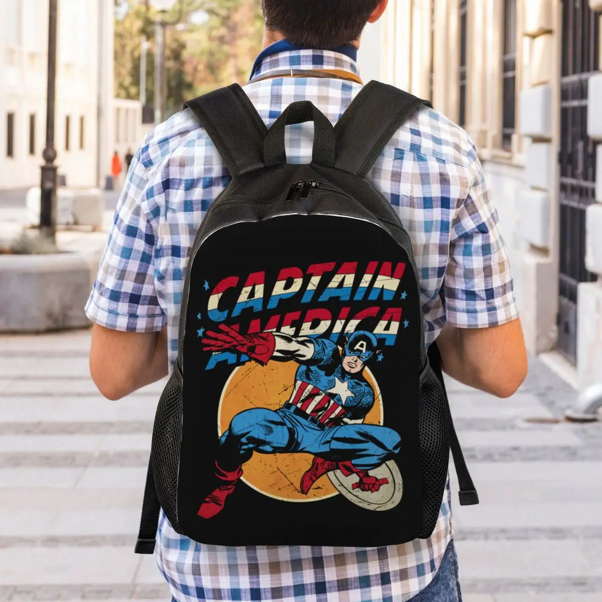 Custom Captain America Vintage Backpack for Boys Girls School College Travel Bags Men Women Bookbag Fits 15 Inch Laptop