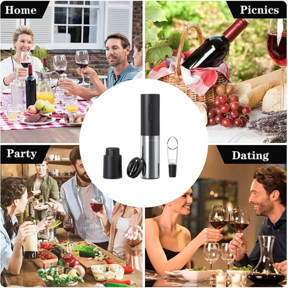 Ouvre-bouteille de vin rouge électrique, tire-bouchon automobile aste USB avec verseur de vin, coupe-capsule, outil de cuisine, ensemble de 4 pièces