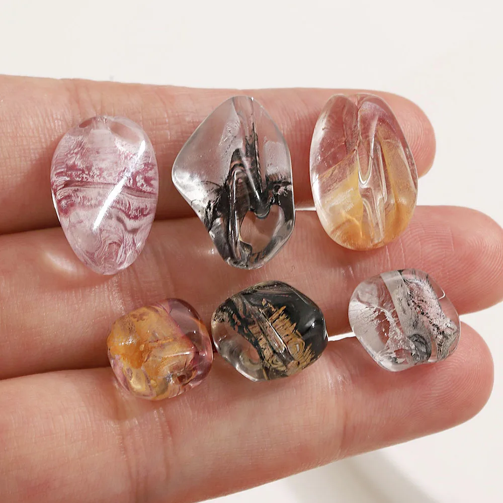 20pcs Vintage Marbled Watercolor Glass Irregular Loose Bead Through Hole Handmade DIY Bracelet Earring Jewelry Accessories Craft