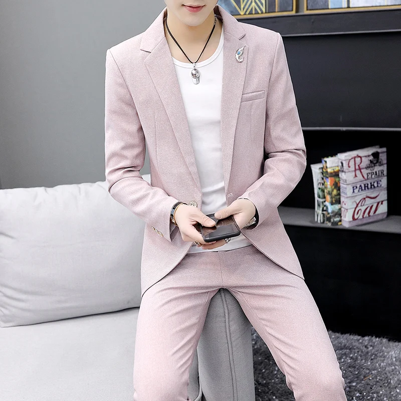 2026 High Quality Casual Suit for Men (Suit + Trousers) Young Solid Color Handsome Korean Version Fashion Slim Two-Piece Set