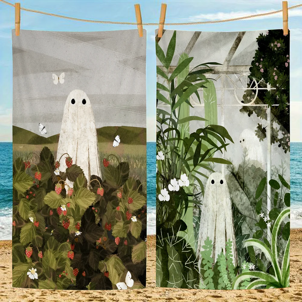 

Vintage Ghost Painting Anime Beach Swimming Towel Soft Absorbent Washcloth Children's Gifts For Kids Travel Camping Gym