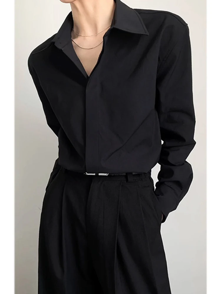 American Style Long Sleeve Shirt Men's Spring High Grade Draping Elegant Casual Inner Wear Base Shirt Top Youth Summer