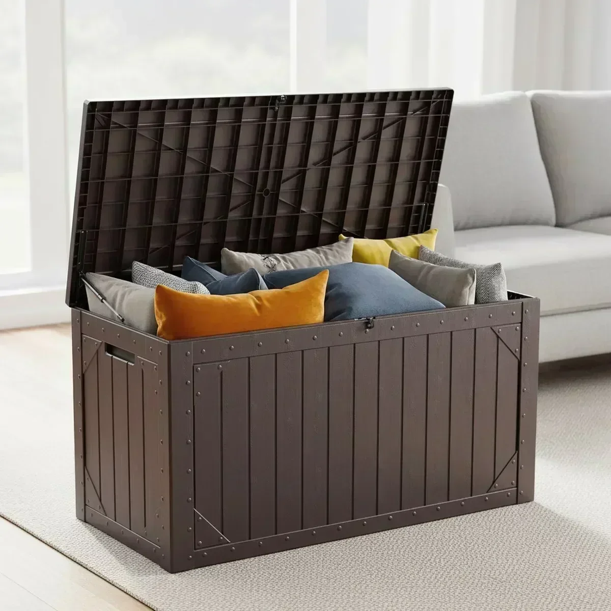 Large Waterproof Patio Storage Deck Box Resin Outdoor Garden Tool Container Organizer