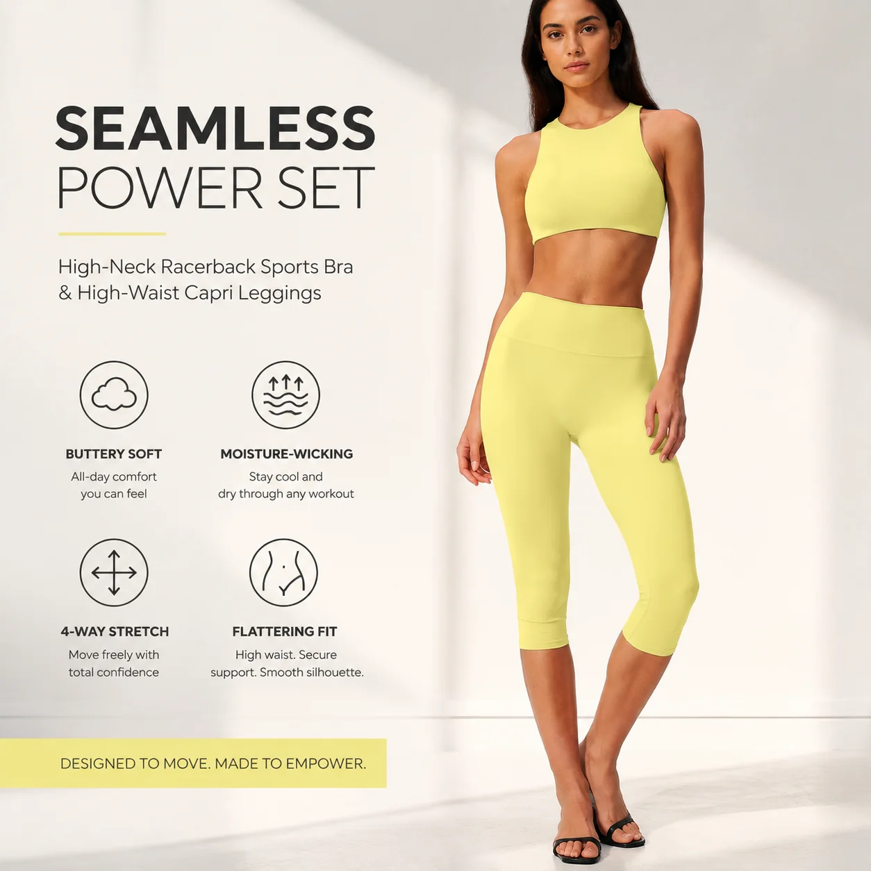 Seamless High-Neck Racerback Sports Bra And High-Waist Capri Leggings Set for Women Workout Outfit