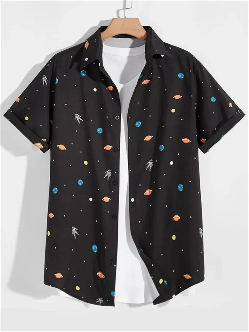 

Men's astronaut printed shirts 2023 summer Hawaii short sleeved shirt Men's beach breathable tops Outdoor street men's clothing