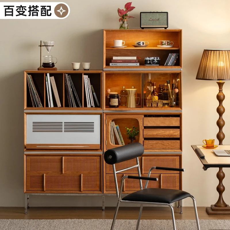 Modular combination, side cabinet against the wall, cherry solid wood home kitchen, dining room storage, tea cabinet