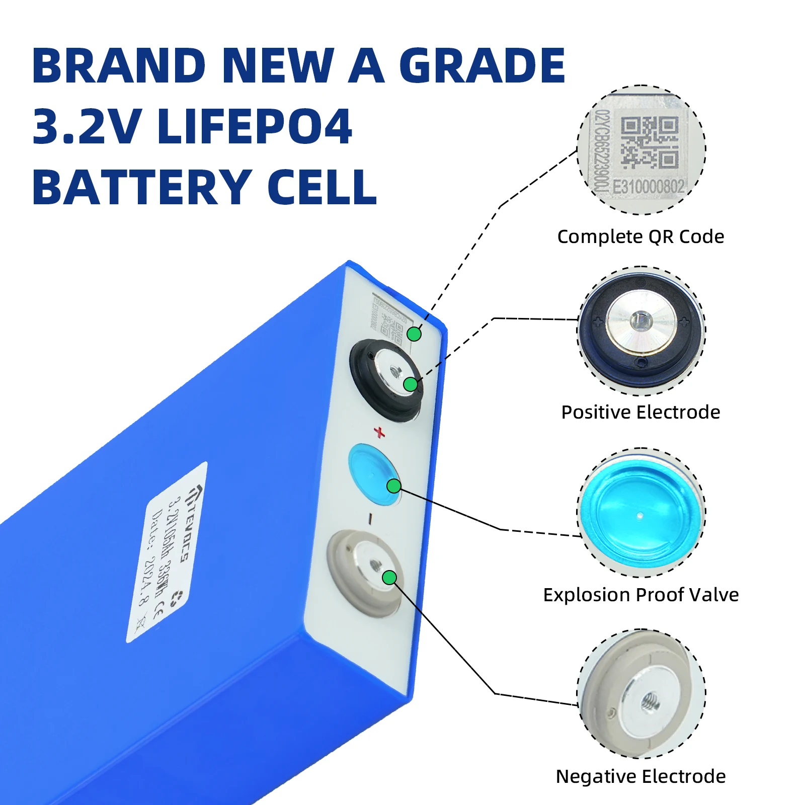 3.2V 105Ah LiFePO4 Battery Cell Grade A Lithium New QR Code High Capacity Deep Cycle Solar DIY 12V 100Ah EU UA Tax Free